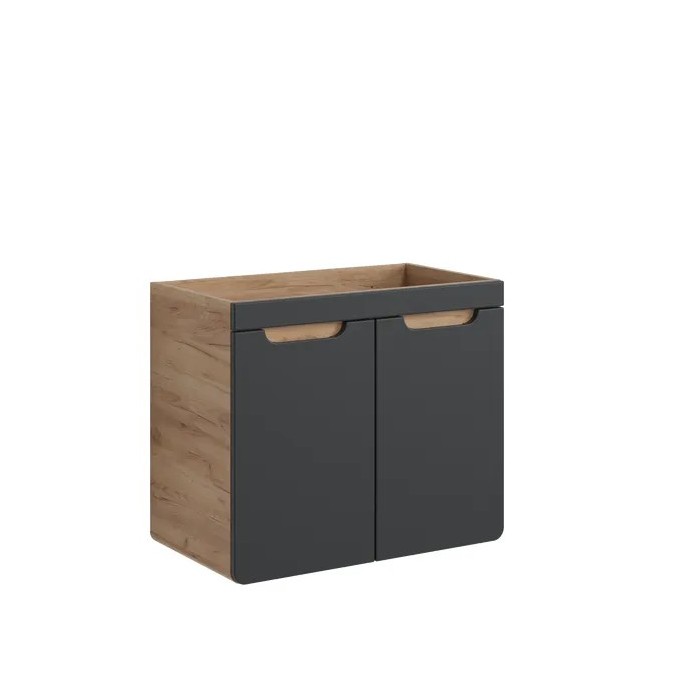 Meuble sous vasque suspendu ERBANO – 70 cm compact – Coloris chêne clair et gris anthracite 