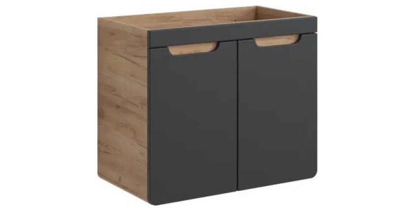 Meuble sous vasque suspendu ERBANO – 70 cm compact – Coloris chêne clair et gris anthracite 