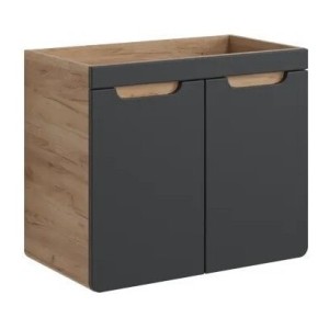 Meuble sous vasque suspendu ERBANO – 70 cm compact – Coloris chêne clair et gris anthracite 