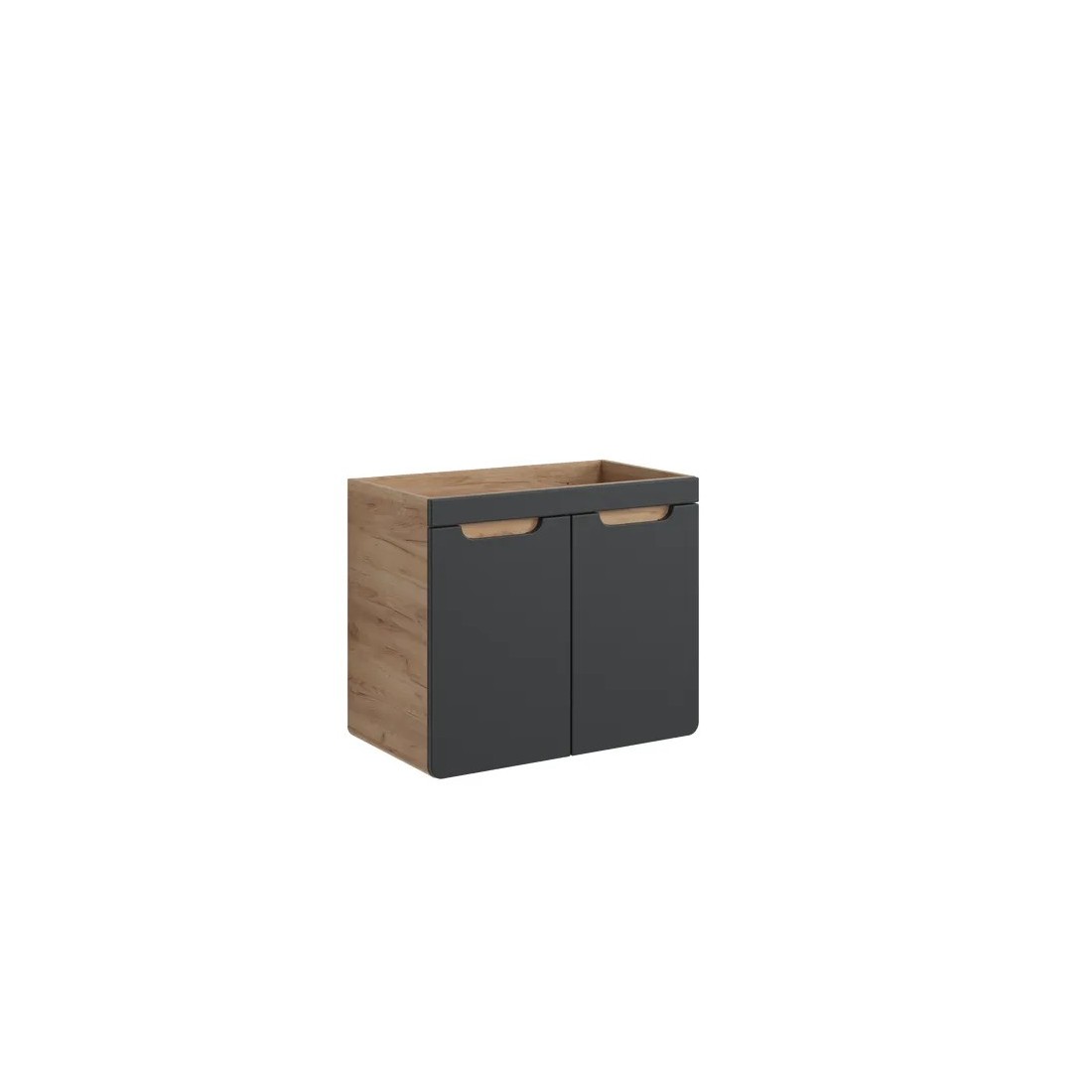 Meuble sous vasque suspendu ERBANO – 70 cm compact – Coloris chêne clair et gris anthracite 