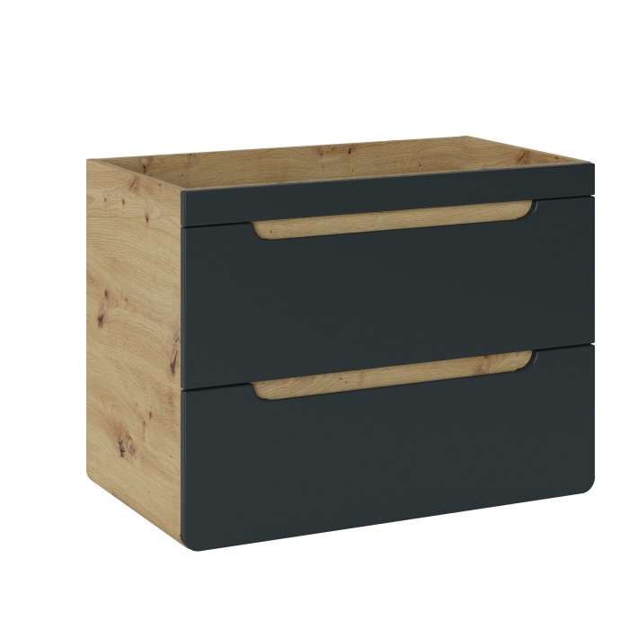 Meuble sous vasque suspendu ERBANO – 80 cm – Coloris chêne clair et gris anthracite 