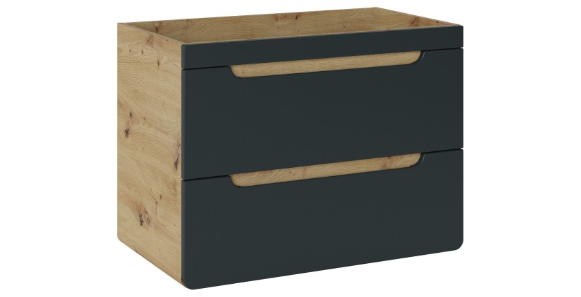 Meuble sous vasque suspendu ERBANO – 80 cm – Coloris chêne clair et gris anthracite 