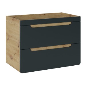 Meuble sous vasque suspendu ERBANO – 80 cm – Coloris chêne clair et gris anthracite 