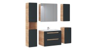 Meuble sous vasque suspendu ERBANO – 80 cm – Coloris chêne clair et gris anthracite 