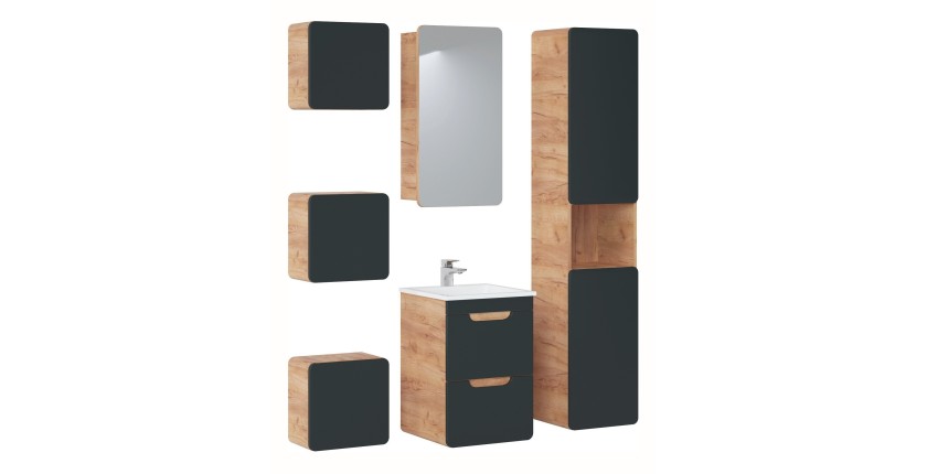 Meuble sous vasque suspendu ERBANO – 40 cm – Coloris chêne clair et gris anthracite 