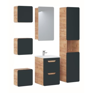 Meuble sous vasque suspendu ERBANO – 40 cm – Coloris chêne clair et gris anthracite 