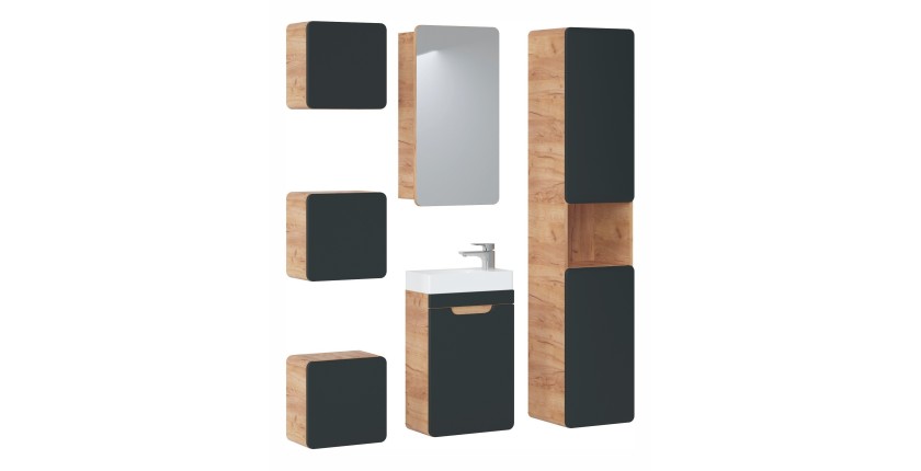 Meuble sous vasque suspendu ERBANO – 40 cm – Coloris chêne clair et gris anthracite – Compact 