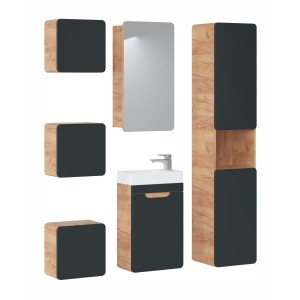 Meuble sous vasque suspendu ERBANO – 40 cm – Coloris chêne clair et gris anthracite – Compact 