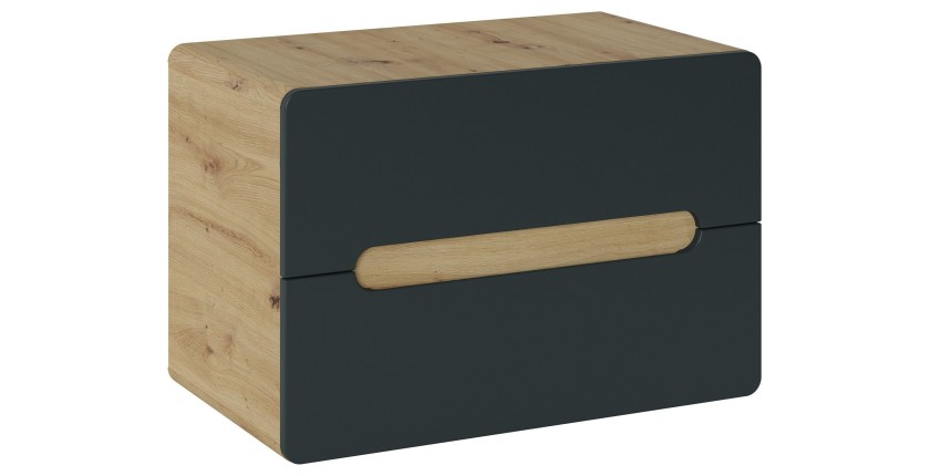 Meuble sous vasque suspendu ERBANO – 80 cm – Double porte – Coloris chêne clair et gris anthracite 