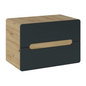 Meuble sous vasque suspendu ERBANO – 80 cm – Double porte – Coloris chêne clair et gris anthracite 