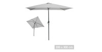 Parasol inclinable rectangulaire gris clair 200x300x250 cm – Toile polyester résistante aux UV