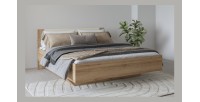 Lit coffre VERTIGO – 160x200 cm – Wilde Eiche und Sandbeige – Mit Designfüßen und Lattenrost inklusive