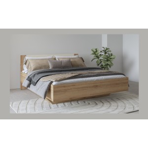 Lit coffre VERTIGO – 160x200 cm – Wilde Eiche und Sandbeige – Mit Designfüßen und Lattenrost inklusive
