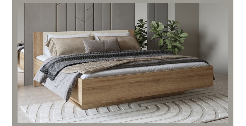 Letto contenitore VERTIGO – 180x200 cm – Rovere selvatico e beige sabbia – Con piedi design e rete inclusa