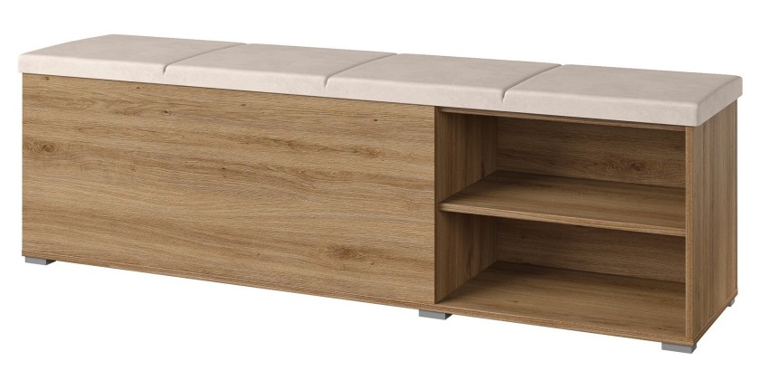 Banc-kist VERTIGO - Gewatteerde zitting - Wild eiken en zandbeige - Praktische opbergruimte