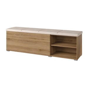 Banc-kist VERTIGO - Gewatteerde zitting - Wild eiken en zandbeige - Praktische opbergruimte