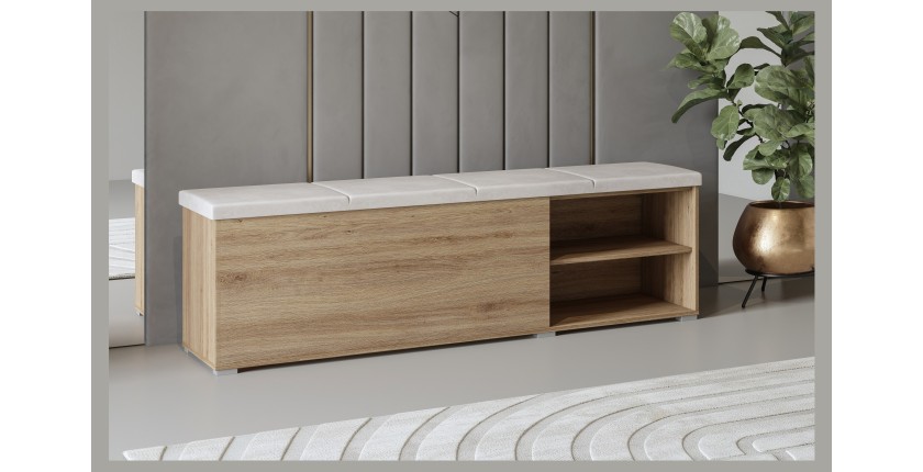 Banc-kist VERTIGO - Gewatteerde zitting - Wild eiken en zandbeige - Praktische opbergruimte