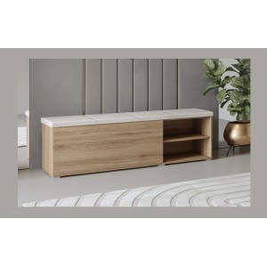 Banc-kist VERTIGO - Gewatteerde zitting - Wild eiken en zandbeige - Praktische opbergruimte