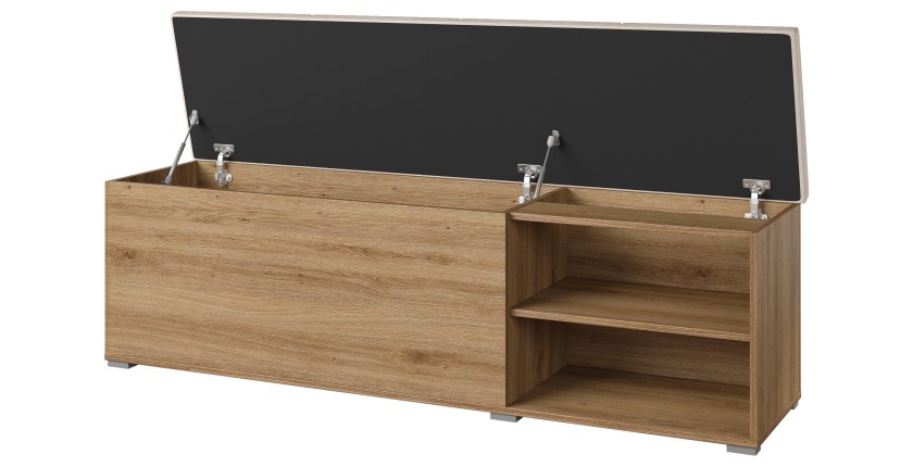 Banc-kist VERTIGO - Gewatteerde zitting - Wild eiken en zandbeige - Praktische opbergruimte