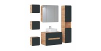 Meuble de rangement salle de bain suspendu ERBANO – Chêne clair et gris anthracite – 35 x 22 x 35 cm 