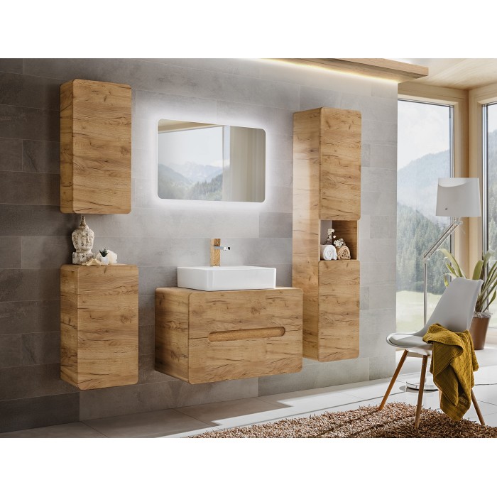 Colonne de salle de bain suspendue ERBANO – 2 portes – H170 cm – Coloris chêne clair 