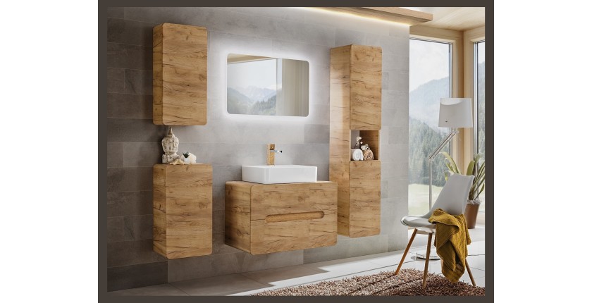 Colonne de salle de bain suspendue ERBANO – 2 portes – H170 cm – Coloris chêne clair 