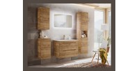 Meuble de rangement salle de bain ERBANO – 1 porte – Coloris chêne clair – Compact et suspendu 