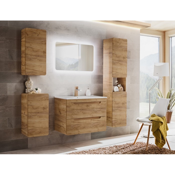 Meuble sous vasque ERBANO – 2 tiroirs – 80 cm – Coloris chêne clair – Design suspendu contemporain 