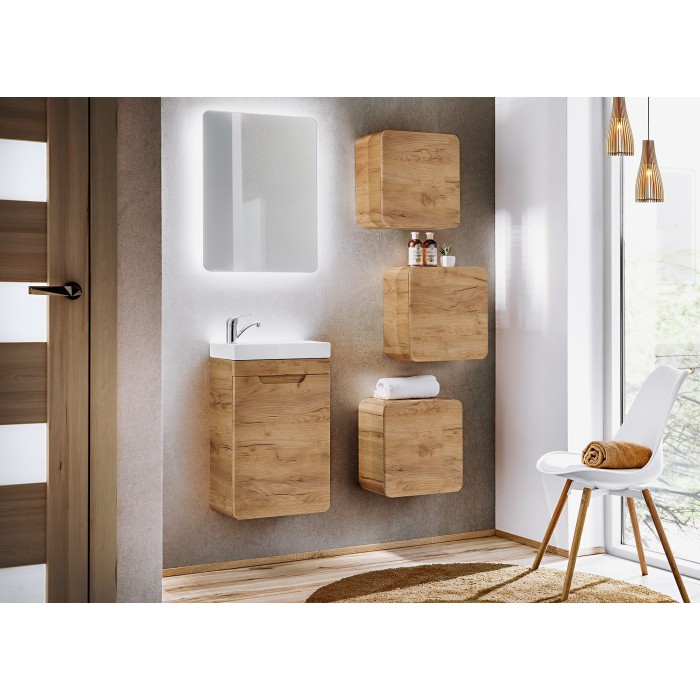 Meuble sous vasque ERBANO – 1 porte – 40 cm – Coloris chêne clair – Design suspendu compact 