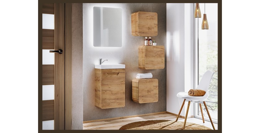 Meuble sous vasque ERBANO – 1 porte – 40 cm – Coloris chêne clair – Design suspendu compact 