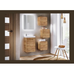 Meuble sous vasque ERBANO – 1 porte – 40 cm – Coloris chêne clair – Design suspendu compact 
