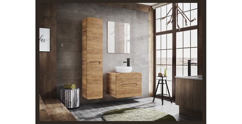 Meuble sous vasque ERBANO – 2 tiroirs – 60 cm – Coloris chêne clair et gris anthracite – Design fonctionnel 