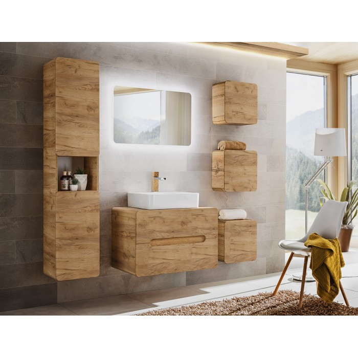 Meuble sous vasque ERBANO – 2 tiroirs – 80 cm – Coloris chêne clair – Pratique et élégant 