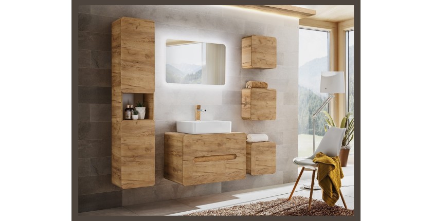 Meuble sous vasque ERBANO – 2 tiroirs – 80 cm – Coloris chêne clair – Pratique et élégant 