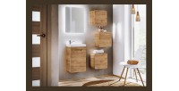 Meuble de rangement salle de bain ERBANO – Chêne clair – 35x35 cm – 1 porte – À suspendre 