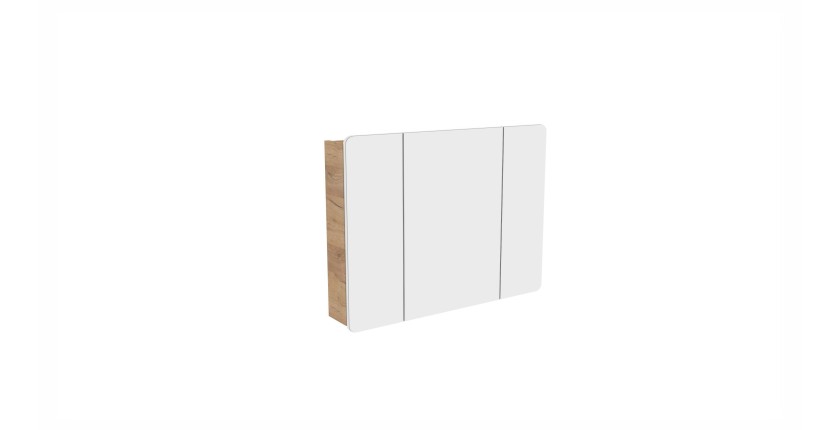 Meuble salle de bain ERBANO – Chêne clair – 100x75 cm – 3 portes avec miroirs – À suspendre 