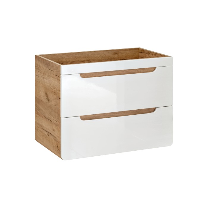 Meuble sous vasque ERBANO – Chêne clair et blanc brillant – 60x59 cm – 2 tiroirs – À suspendre 