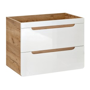 Meuble sous vasque ERBANO – Chêne clair et blanc brillant – 60x59 cm – 2 tiroirs – À suspendre 