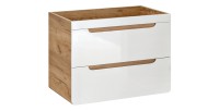 Meuble sous vasque ERBANO – Chêne clair et blanc brillant – 80x59 cm – 2 tiroirs – À suspendre 