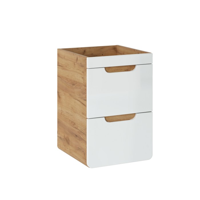 Meuble sous vasque ERBANO – Chêne clair et blanc brillant – 40x59 cm – 2 tiroirs – À suspendre 