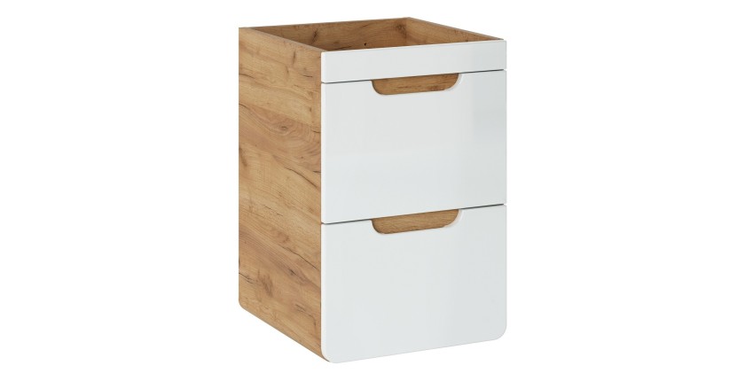 Meuble sous vasque ERBANO – Chêne clair et blanc brillant – 40x59 cm – 2 tiroirs – À suspendre 