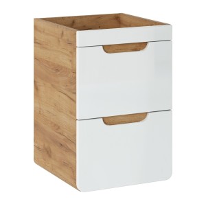 Meuble sous vasque ERBANO – Chêne clair et blanc brillant – 40x59 cm – 2 tiroirs – À suspendre 