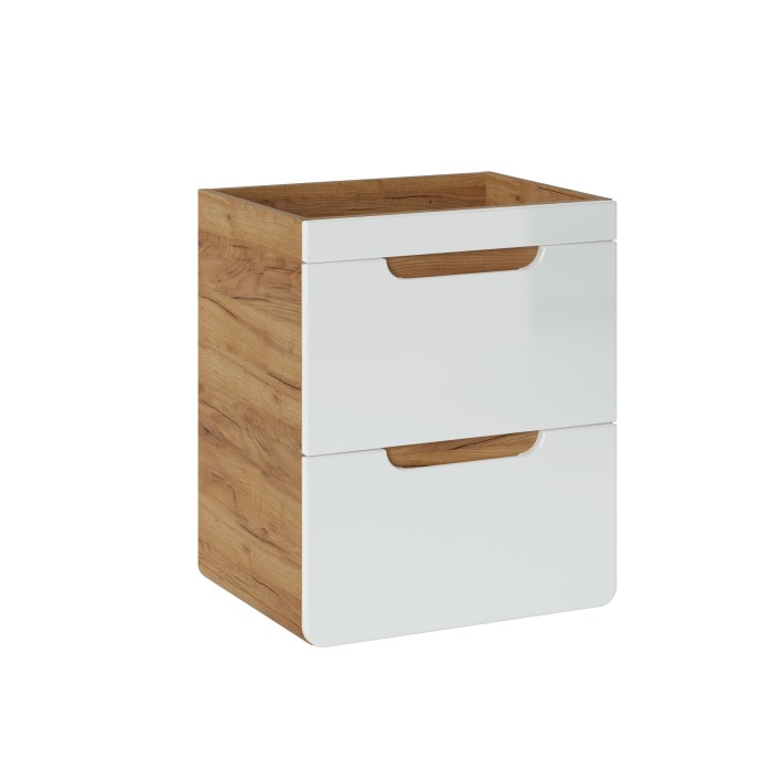 Colonne salle de bain ERBANO – Chêne clair et blanc brillant – 50x59 cm – 2 tiroirs – À suspendre 