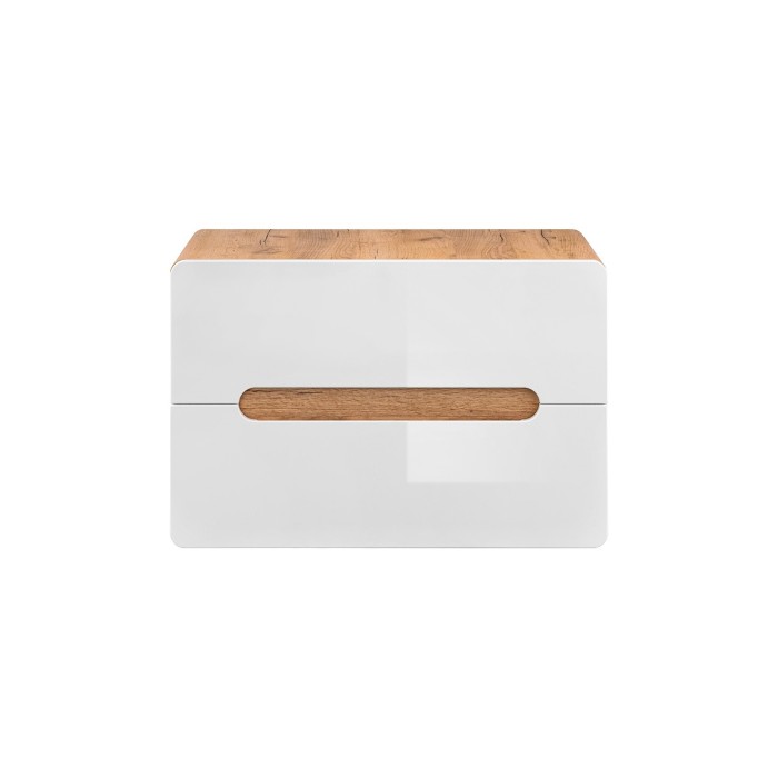 Meuble sous vasque ERBANO – Chêne clair et blanc brillant – 80x53 cm – 2 tiroirs – À suspendre 