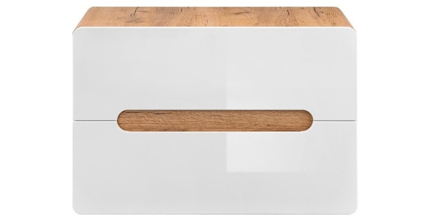 Meuble sous vasque ERBANO – Chêne clair et blanc brillant – 80x53 cm – 2 tiroirs – À suspendre 