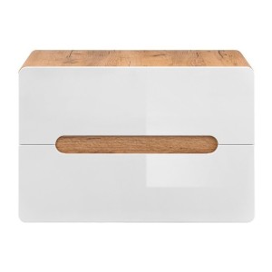 Meuble sous vasque ERBANO – Chêne clair et blanc brillant – 80x53 cm – 2 tiroirs – À suspendre 