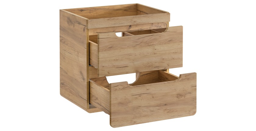 Möbelwaschtisch ERBANO – 2 Schubladen – 60 cm – Farbe helles Eichenholz – Modernes hängendes Design