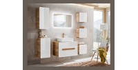 Colonne salle de bain ERBANO – Eichenholz hell und Hochglanzweiß – 35x170 cm – 2 Türen – Zum Aufhängen