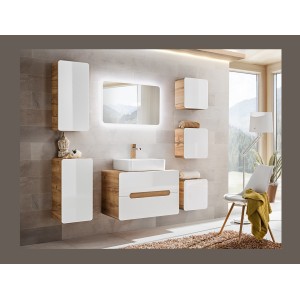Colonne salle de bain ERBANO – Eichenholz hell und Hochglanzweiß – 35x170 cm – 2 Türen – Zum Aufhängen