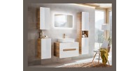 Colonne salle de bain ERBANO – Eichenholz hell und Hochglanzweiß – 35x170 cm – 2 Türen – Zum Aufhängen